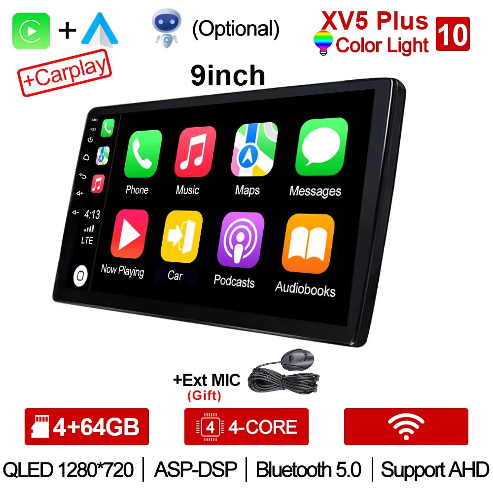 2-DIN Android Car Stereo - CarPlay & Android Auto, 7/9/10.1 inch (17.8/22.9/25.6 cm) QLED GPS, 8-Core CPU, DSP, WiFi & 4G, 6GB/128GB