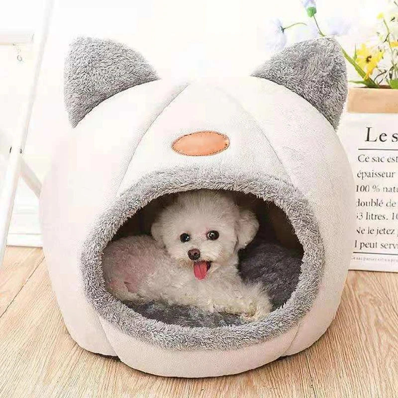 Plush Cat Cave Bed for Cats & Small Dogs – Indoor Pet House Tent with Removable Cushion, M/L/XL (33–39 cm | 13–15 in)