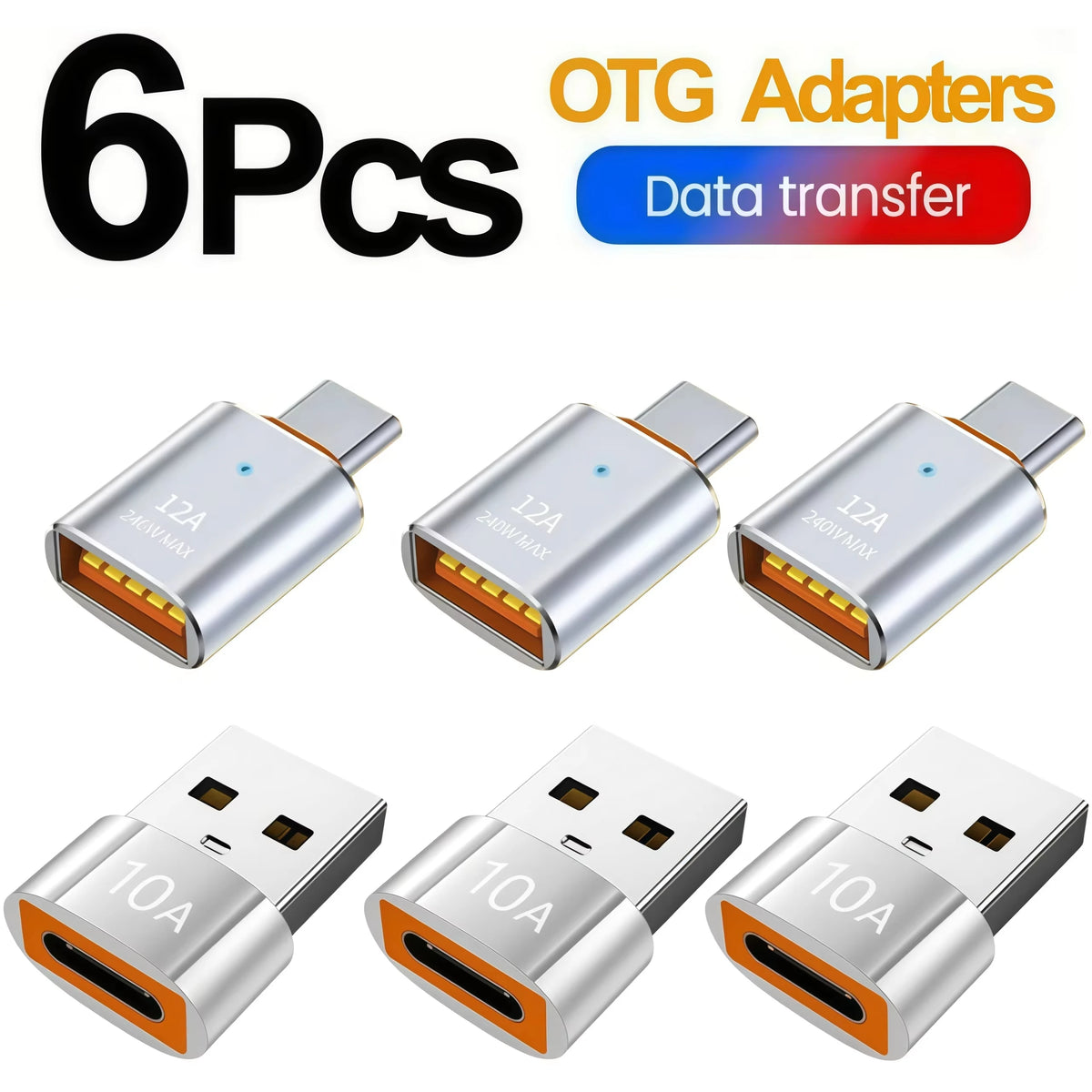 Set of USB OTG adapters in silver color for data transfer