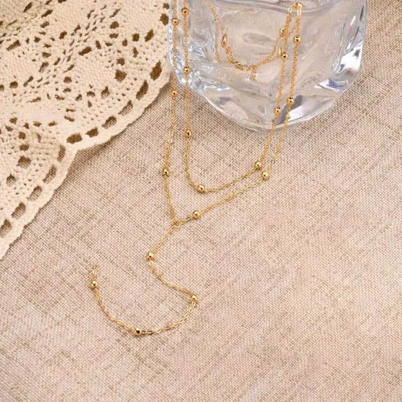 Gold-Plated Stainless Steel Lariat Necklace - Dainty Long Y-Shape Layered Pendant for Women & Girls