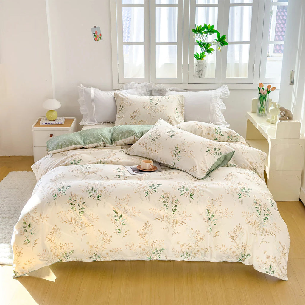 Elegant Floral Tea Art 3-Piece Duvet Cover Set - Soft Skin-Friendly Bedding (1 Duvet Cover + 2 Pillowcases), Multiple Sizes 1.0–2.0 m / 3.3–6.6 ft