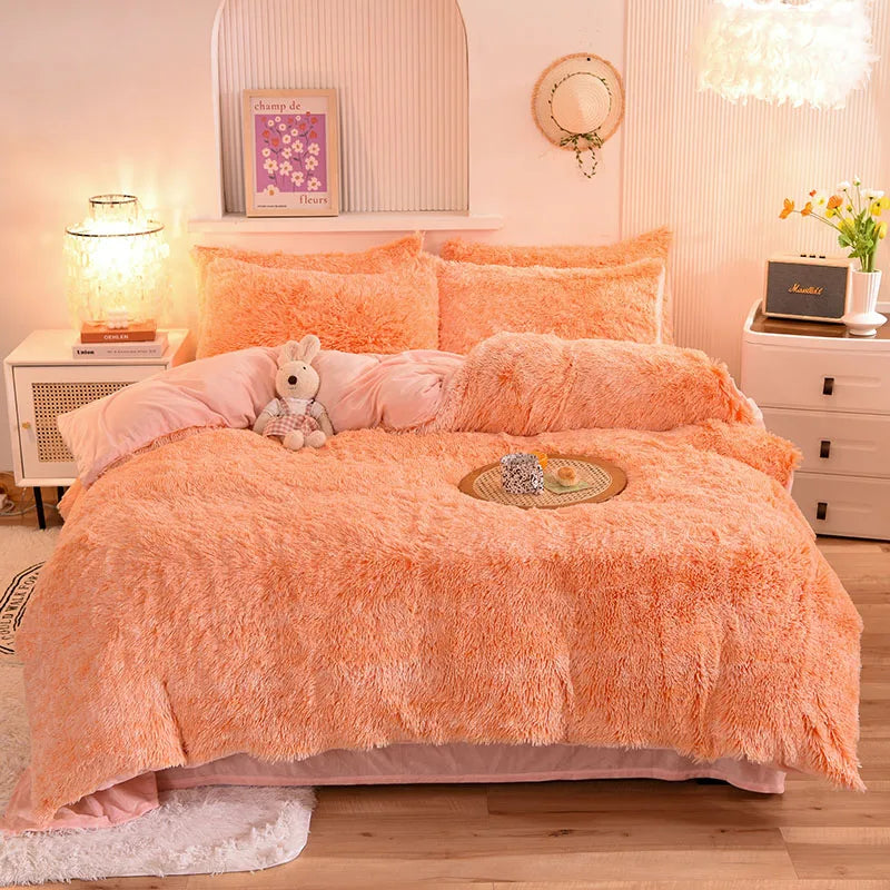 3-Piece Mink Velvet Coral Fleece Duvet Cover Set – Super Shaggy Warm Cozy Bedding with 2 Pillowcases, Multiple Sizes 150x200–220x240 cm (59x79–87x94 in)