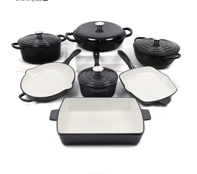 11-Piece Enamel Cast Iron Cookware Set – Induction & Oven Safe Pots, Skillet & Baking Pan (19cm, 24/26/30cm, 24cm, 26cm, 33×23cm)