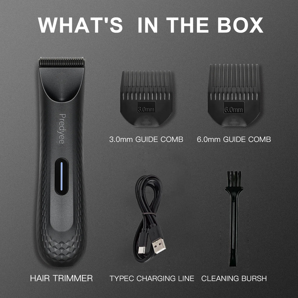 Waterproof Electric Body & Groin Hair Trimmer for Men, Replaceable Ceramic Blade, USB Rechargeable