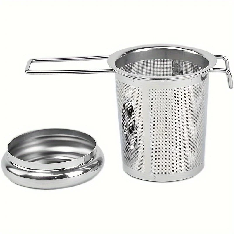 Premium Stainless Steel Tea Infuser with Folding Handle and Lid - Anti-Scald Loose Leaf Strainer