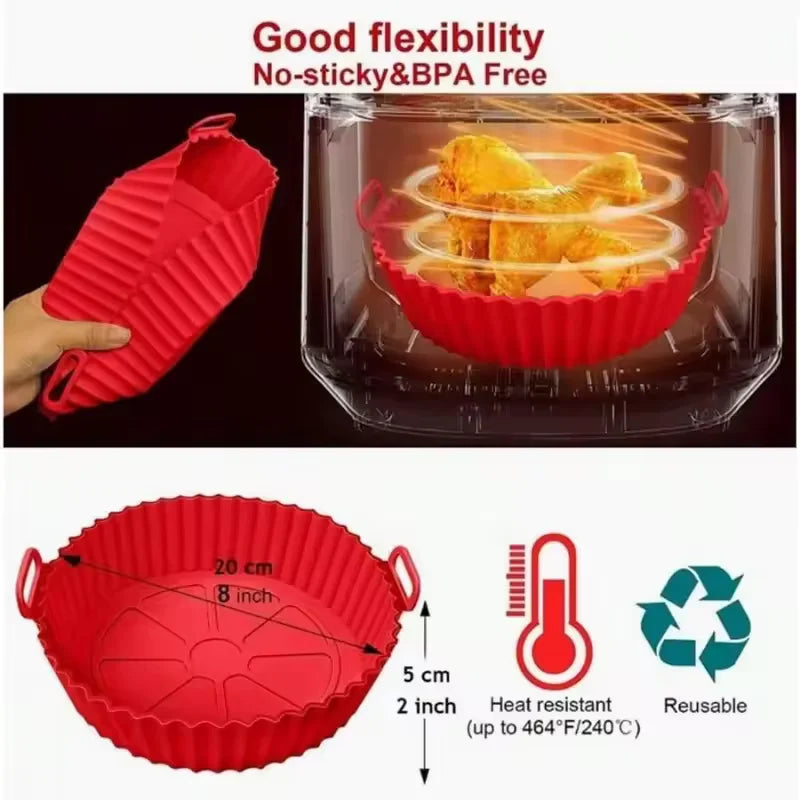 Reusable Silicone Air Fryer Basket & Baking Tray - Nonstick Airfryer Liner for Pizza, Fried Chicken