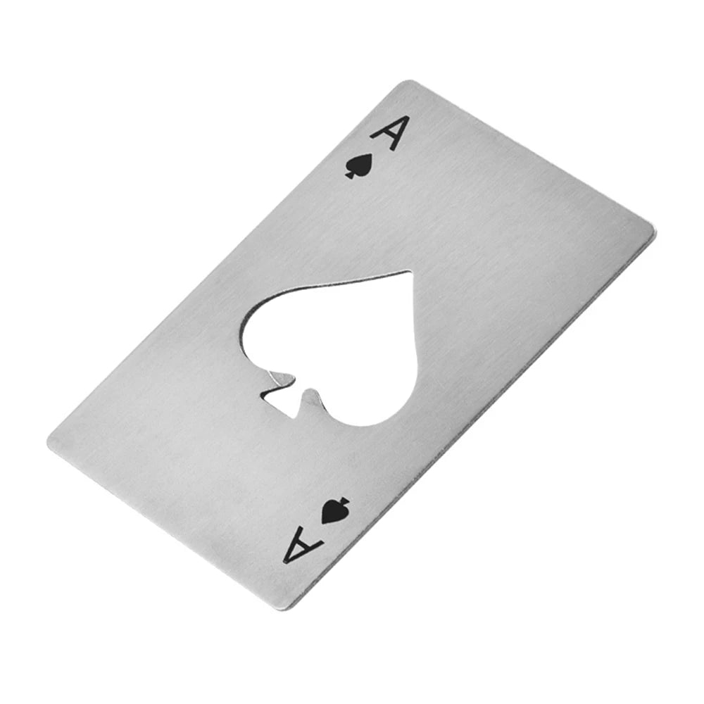 Poker-Shaped Credit Card Bottle Opener — Stainless Steel Wallet Size Beer & Can Opener (85 x 54 mm / 3.35 x 2.13 in) - Black/Silver
