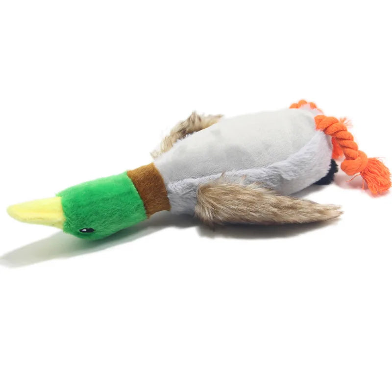 Plush Duck Squeaky Dog Toy with Chew Rope – Bite-Resistant Dental Cleaning Pet Toy
