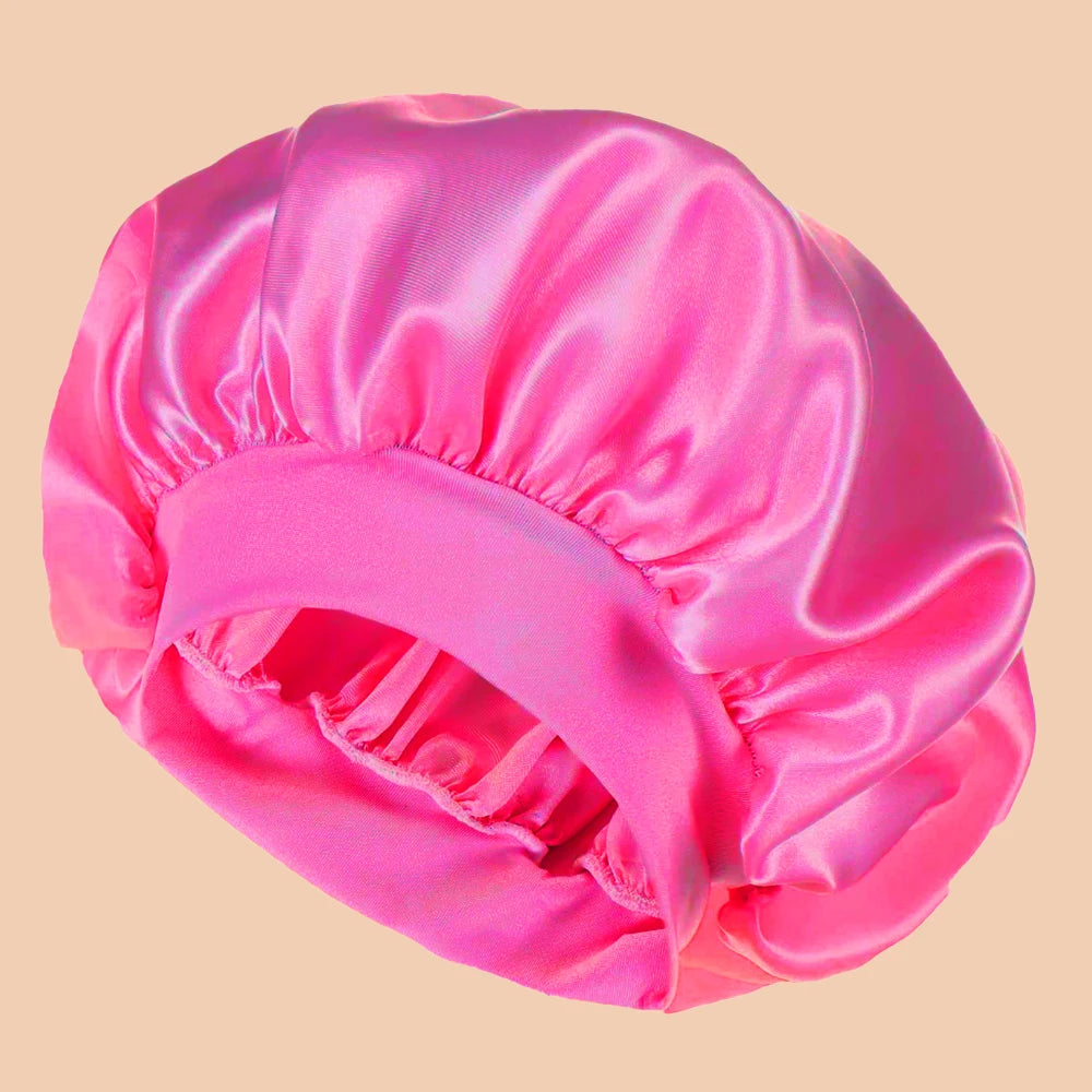 Satin Wide-Brim Shower Cap Sleep Bonnet - Single - 16 Colors