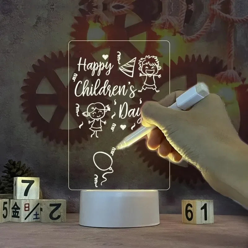LED Erasable Message Board Night Light with USB – Acrylic Note Board & Pen, Creative Desk Lamp Gift for Kids and Girlfriend