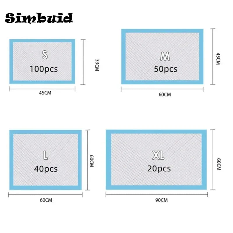 Super Absorbent Disposable Pet Training Pads - Dog & Cat Diaper Mat Quick-Dry, S 100pcs (13 x 17.7 in / 33 x 45 cm), M 50pcs (17.7 x 23.6 in / 45 x 60 cm), L 40pcs (23.6 x 23.6 in / 60 x 60 cm), XL 20pcs (23.6 x 35.4 in / 60