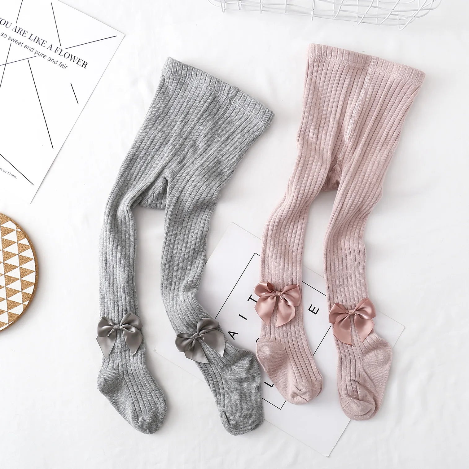 Baby Girls Cotton Mesh Tights with Bowknot - Infant & Toddler Pantyhose 0-4 Years