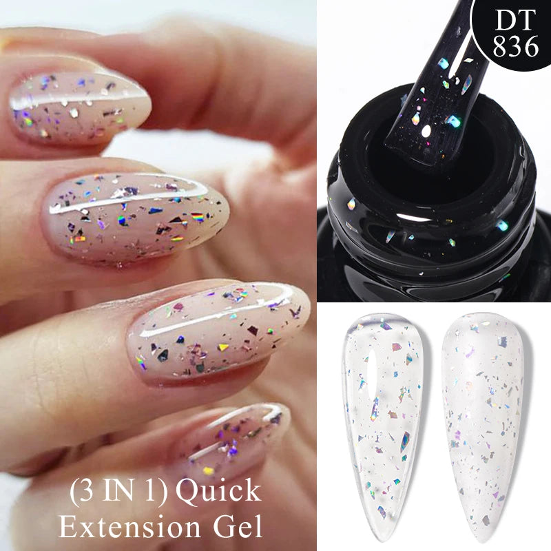 7ml Quick Extension Gel Nail Polish – Glitter Pink, Gold, Purple, Milky White | UV/LED Builder Gel for Nail Extensions