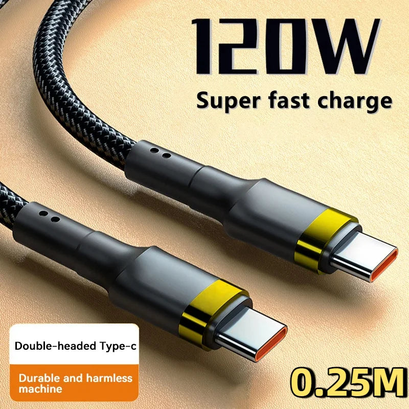 120W USB-C to USB-C PD Fast Charging Cable — 5A High-Speed Power Delivery for iPhone, Samsung, Xiaomi & USB-C Devices