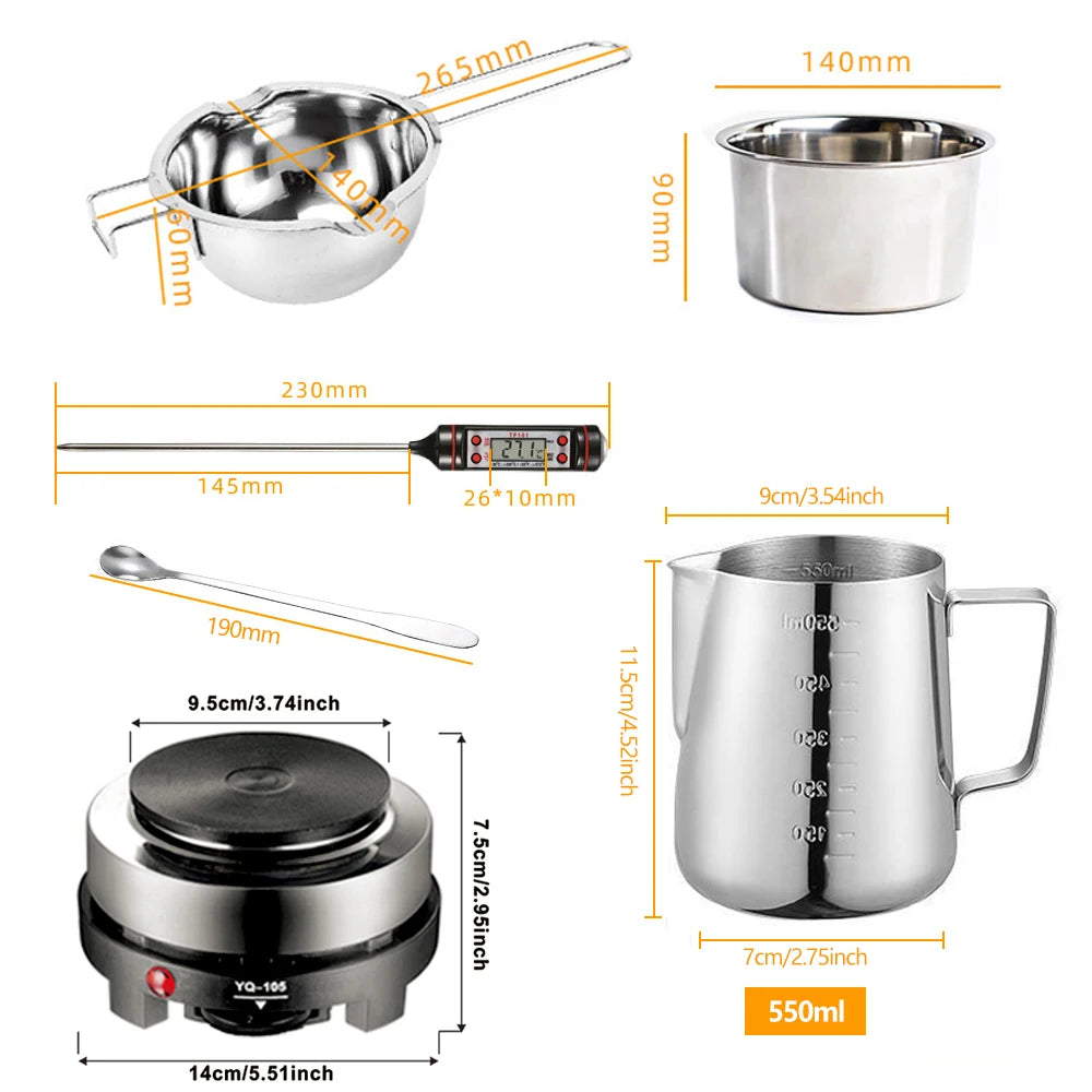 DIY Scented Candle Making Kit — Wax Melting Hot Plate, Pure Cotton Wicks, Molds & Pouring Pot