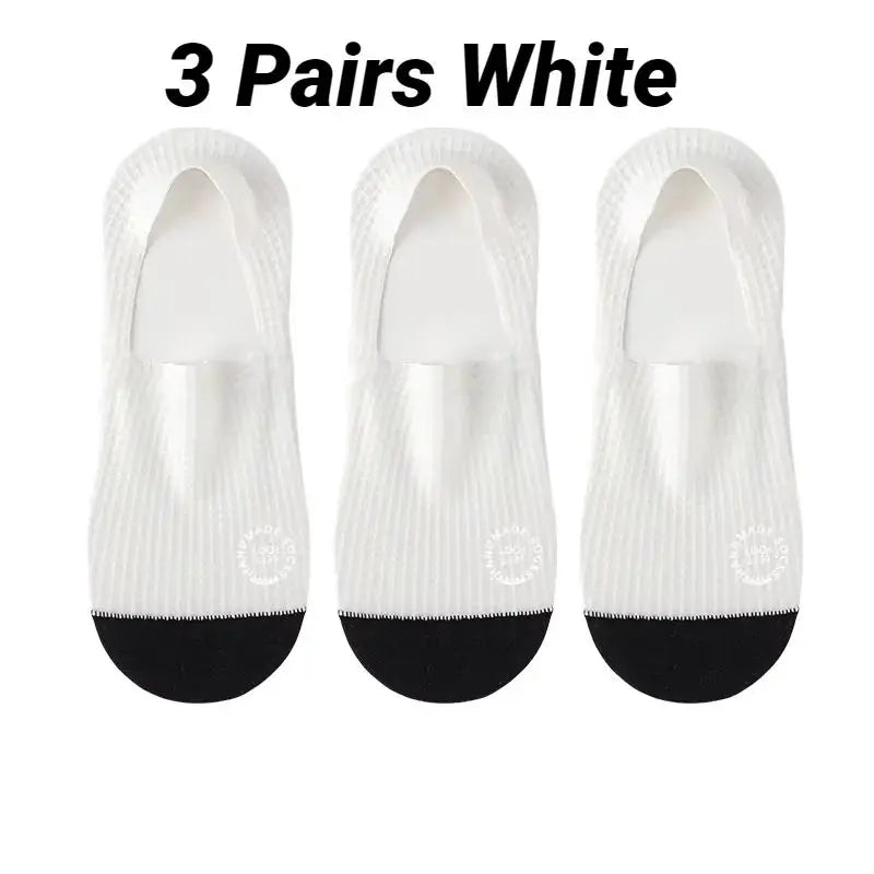 3 Pairs Men's No-Show Waffle Pattern Boat Socks – Breathable Ice Silk Mesh, Sweat-Absorbing, Non-Slip Silicone Heel