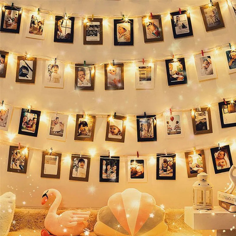 Battery Operated LED Photo Clip String Lights — 2/5/10 m (6.6/16.4/32.8 ft) Fairy Lights with Photo Clips for Bedroom, Party, Wedding, Christmas