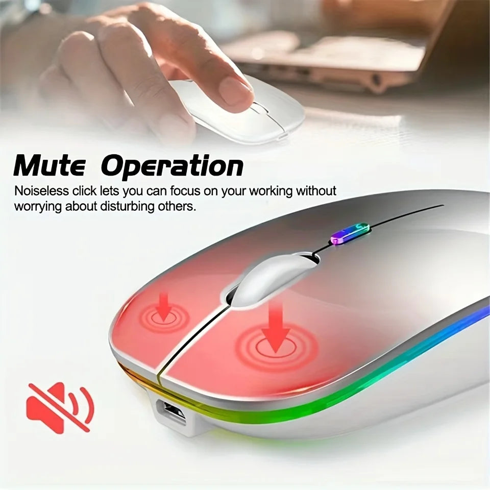 Rechargeable Bluetooth & 2.4GHz Wireless Mouse — Silent Click, RGB, Ergonomic, USB-C Charging for PC Mac iPad Laptop Phone TV