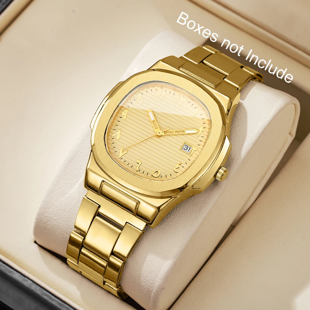 Luxury Men's Square Dial Alloy Strap Quartz Watch - Business & Casual
