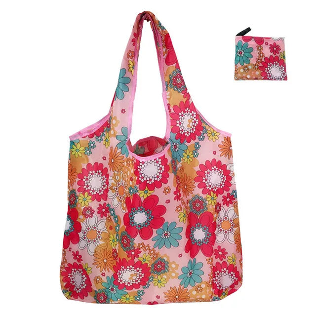 Foldable Reusable Grocery Tote Bag, Lemon Print Eco-Friendly Travel & Beach Pouch