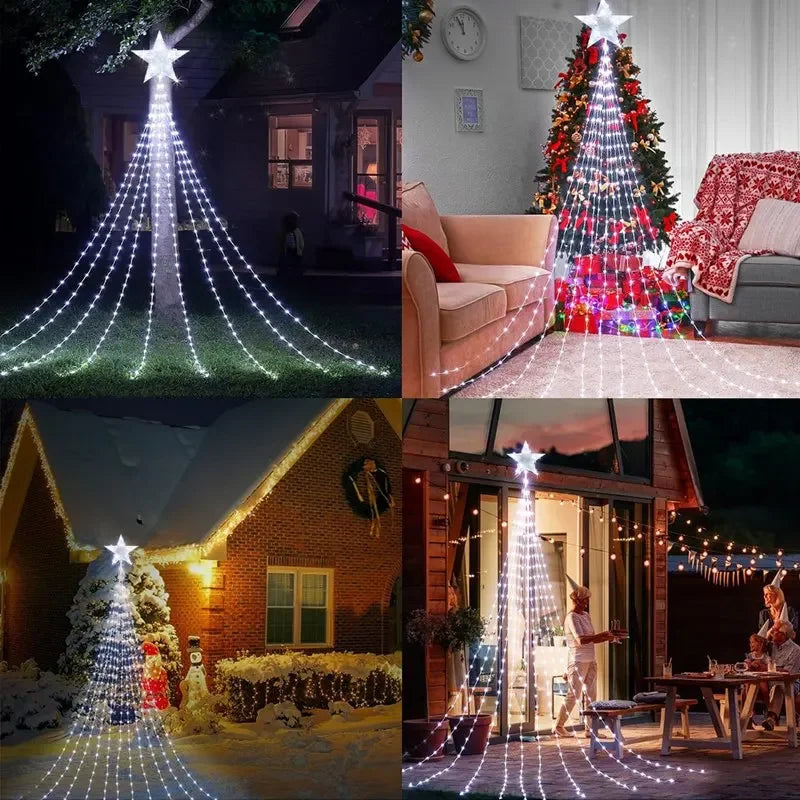 Pentagram Waterproof 2.2M (7.2 ft) 198-LED Waterfall Fairy String Lights USB/Battery Powered for Christmas Tree Patio Camping