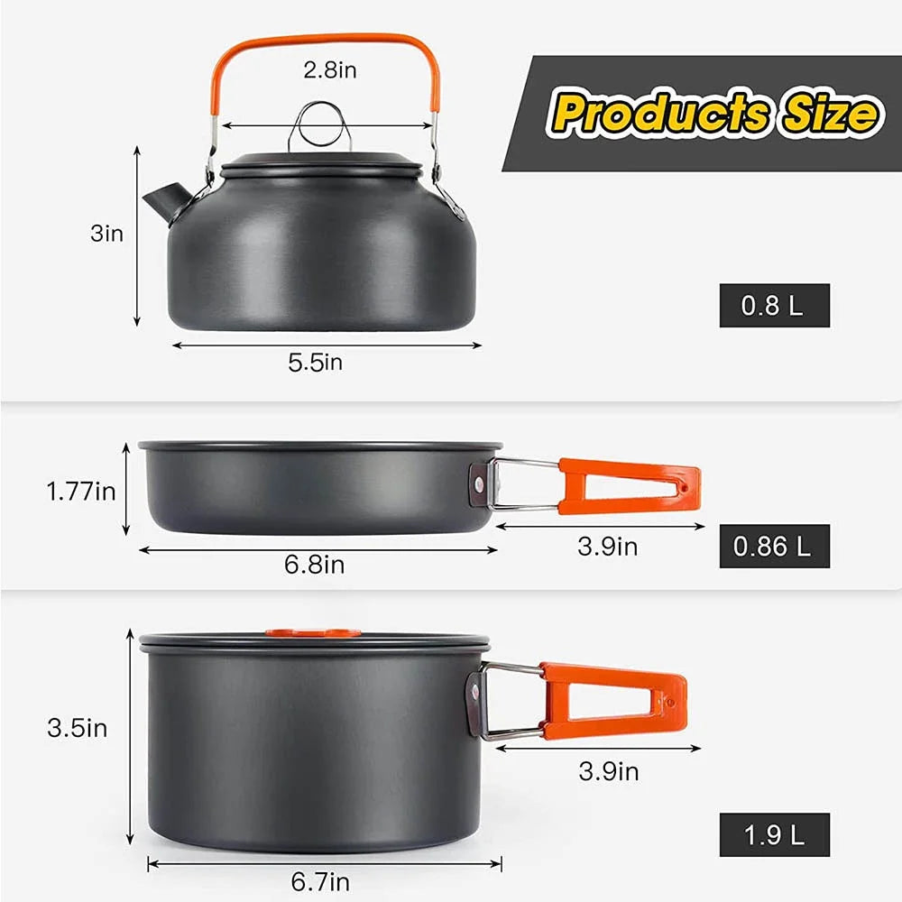 Lightweight Aluminum Camping Cookware Set – Nonstick Pot & Pan for 2-4 People with Mesh Carry Bag