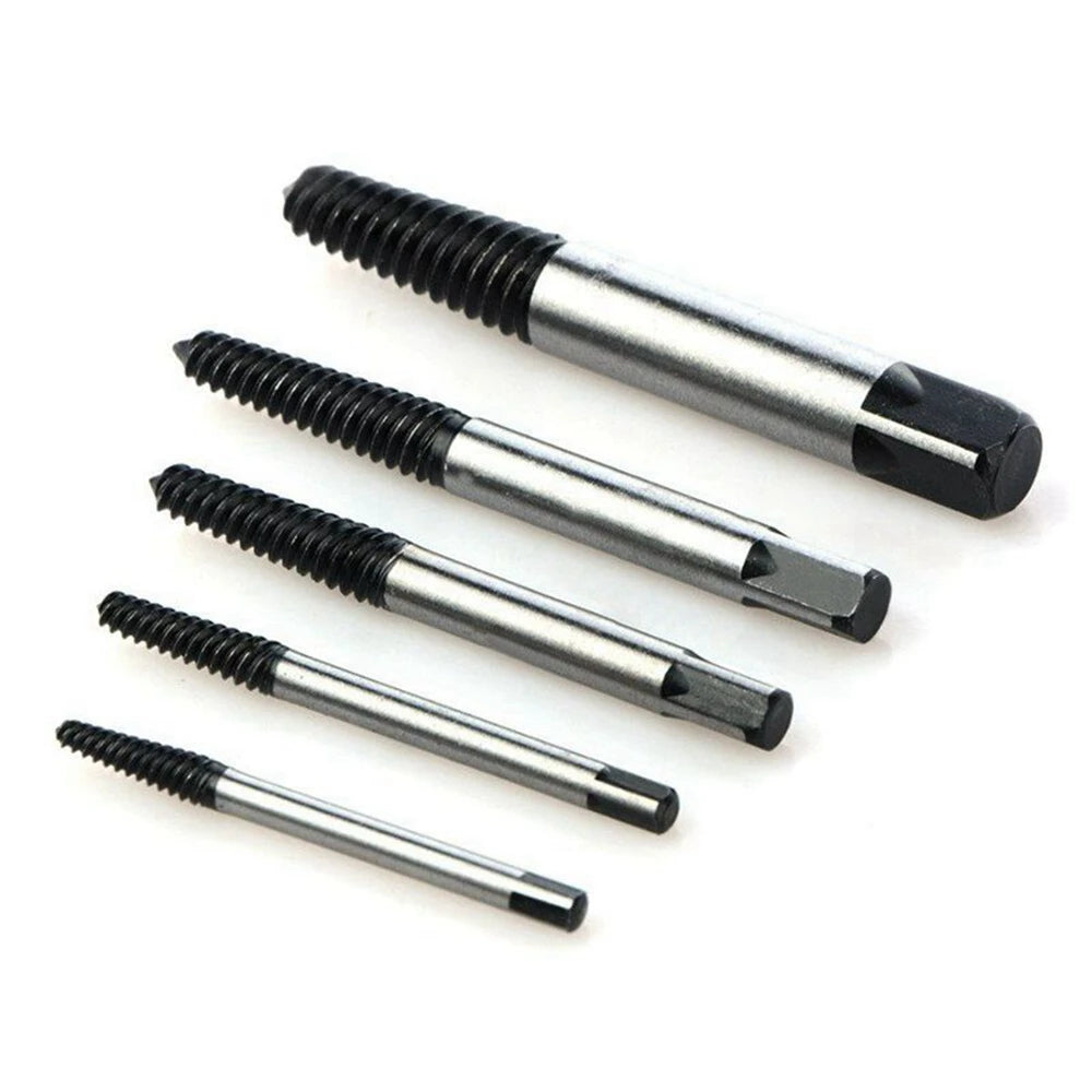 5-Piece Screw Extractor & Center Drill Guide Set – Broken Bolt and Damaged Screw Remover (1/8, 1/4, 5/16, 7/16, 9/16 in / 3.2–14.3 mm)