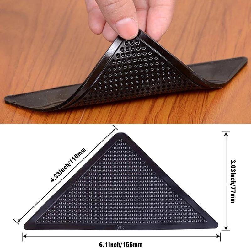Triangle Rug Grippers 4pc/8pc — Reusable Anti-Slip Rubber Carpet Pads for Tile, Hardwood & Laminate