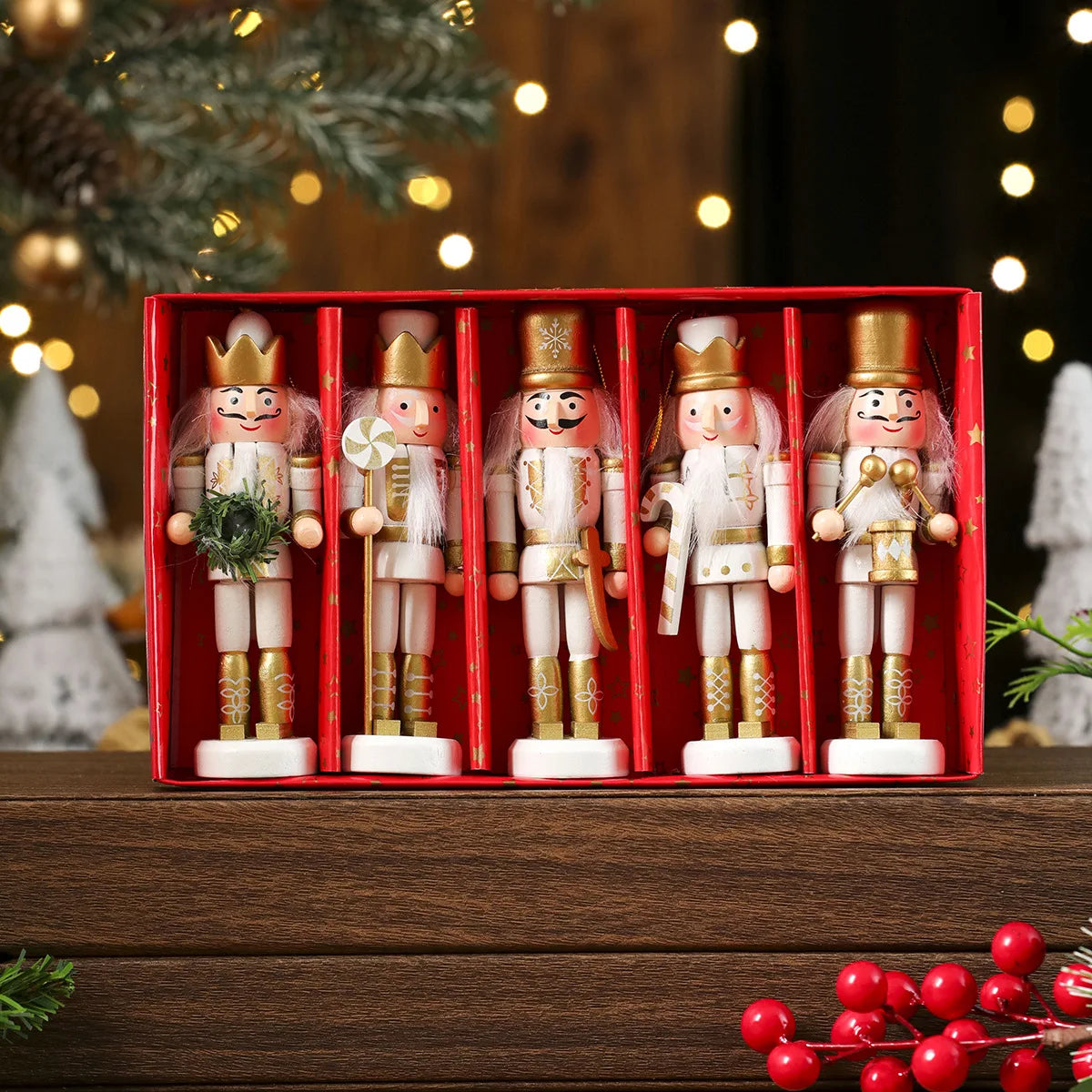 Hand-Painted Wooden Nutcracker Ornaments Set – Mini Soldier Christmas Tree Decorations (3/4/5-Piece)