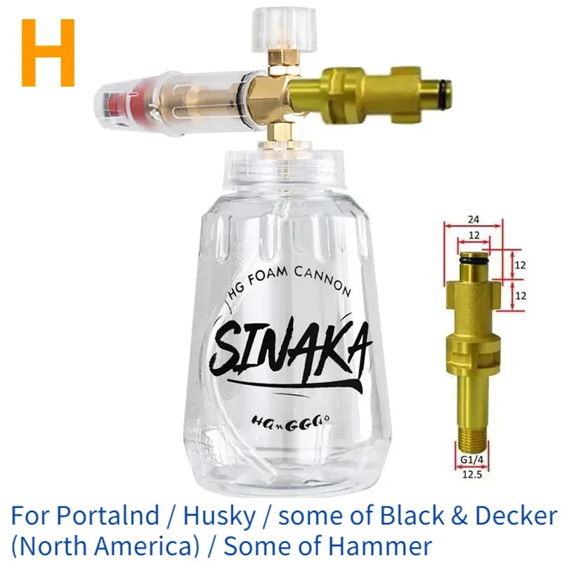 Adjustable Snow Foam Lance Foam Cannon 1L (32 oz) Car Washer Foam Generator – Universal Adapters M22 & 1/4" Quick Plug, 70–280 bar (1,000–4,000 PSI)