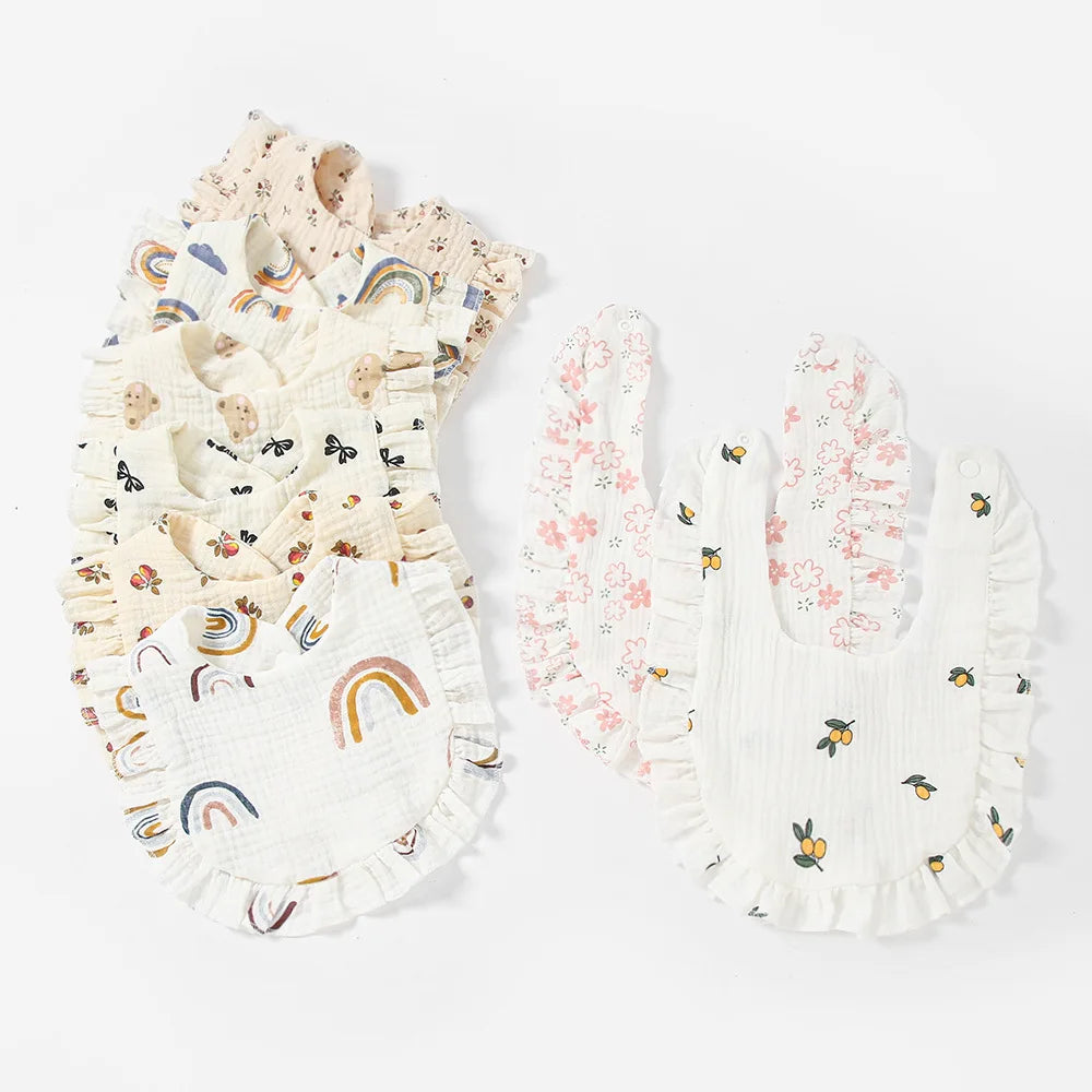 Muslin Cotton Baby Bibs & Burp Cloths - Ruffle Bandana Drool Bibs for Newborns
