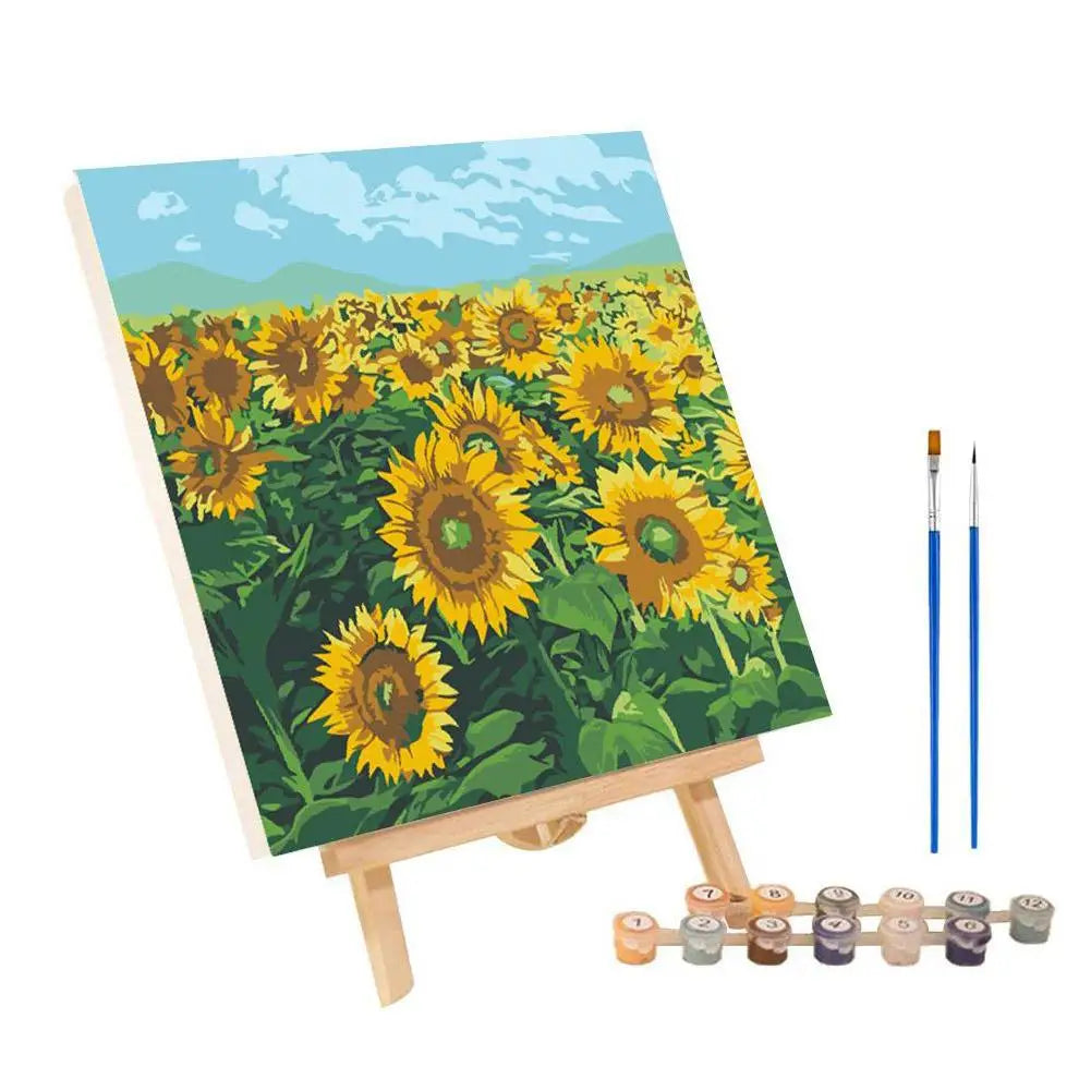 Framed Paint by Numbers Kit - Abstract Sunset Landscape, 20 x 20 cm (7.9 x 7.9 in) Canvas | DIY Gouache Painting Kit for Home Decor