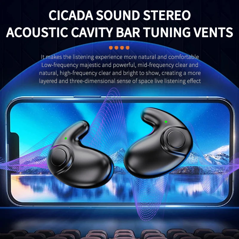 Waterproof Wireless Bluetooth 5.3 Mini Earbuds - Noise-Cancelling In-Ear Headphones for Sleep & Sports