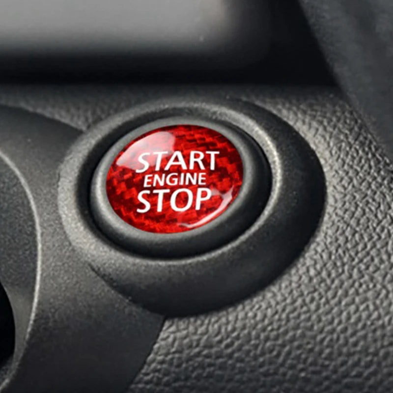 Carbon Fiber Engine Start Stop Button Cover Trim - Red Carbon Fiber Pattern - Interior Switch Protector
