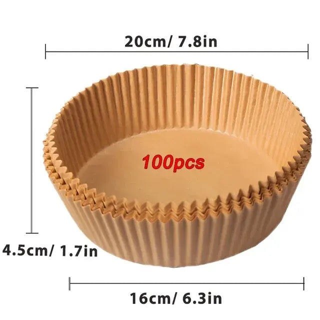 50/100-Pack 8 in (20 cm) Round Disposable Non-Stick Air Fryer Paper Liners for Airfryer & Oven
