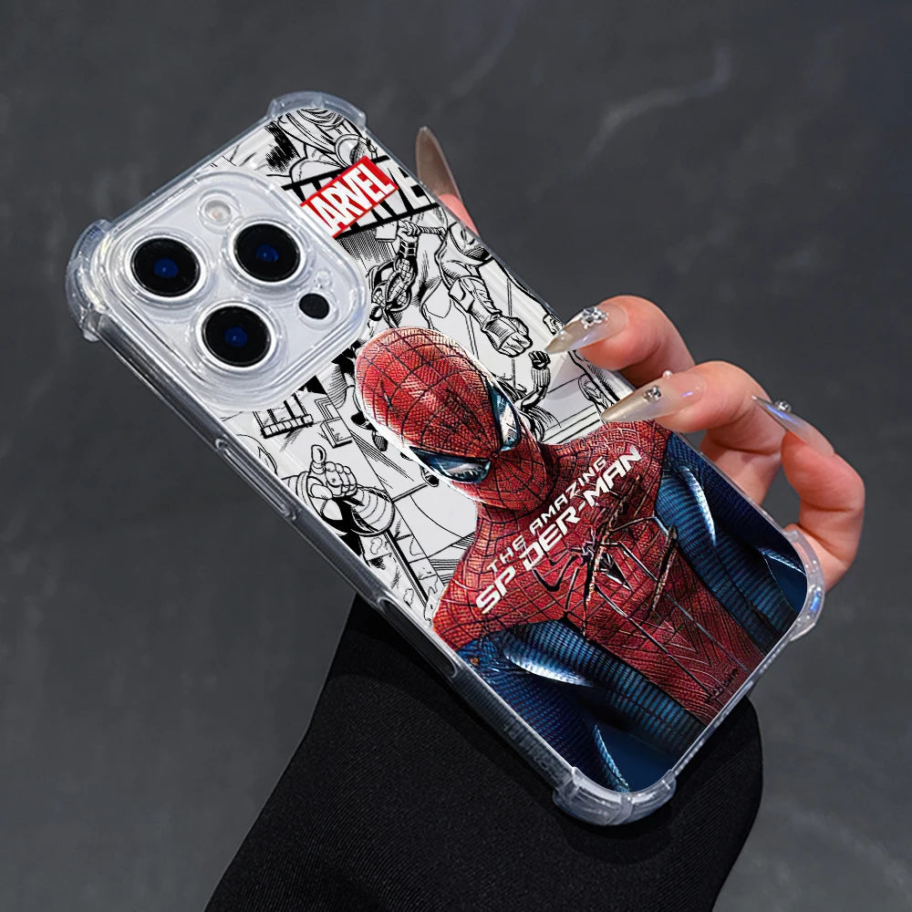 Clear Spider Pattern Shockproof Half-Wrap iPhone Case — Soft PC+TPU Anti-Scratch Lens Protection