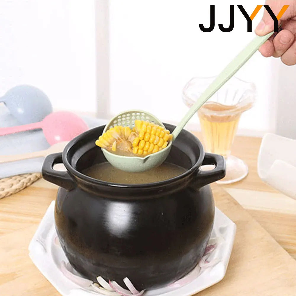 FanzyMarket 2-in-1 long handle slotted spoon strainer for hot pot and kitchen, plastic soup ladle with ergonomic design
