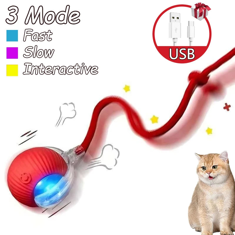 2-Pack Rechargeable Interactive Rolling Cat Ball Toys with Faux Tail Mouse-Imitating Automatic Smart Pet Toy