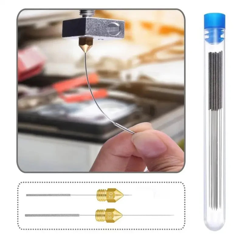 3D Printer Nozzle Cleaning Kit 0.2/0.25/0.3/0.35/0.4mm (0.008–0.016 in) Stainless Steel Needles with Handle & Case, Multipurpose Cleaner for Printer Nozzles, Gas Stoves, Shower Heads, Car Wipers