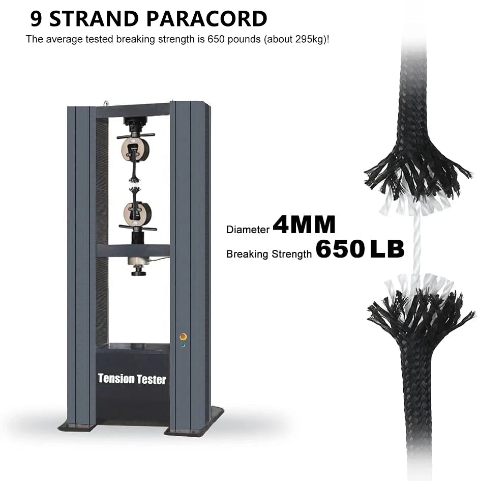 9‑Core 650 lb (295 kg) Paracord 4 mm (0.16 in) – 5/15/31 m (16.4/49.2/101.7 ft) Tactical Survival Parachute Rope for Lanyard, Bracelet, Dog Collar & Tent