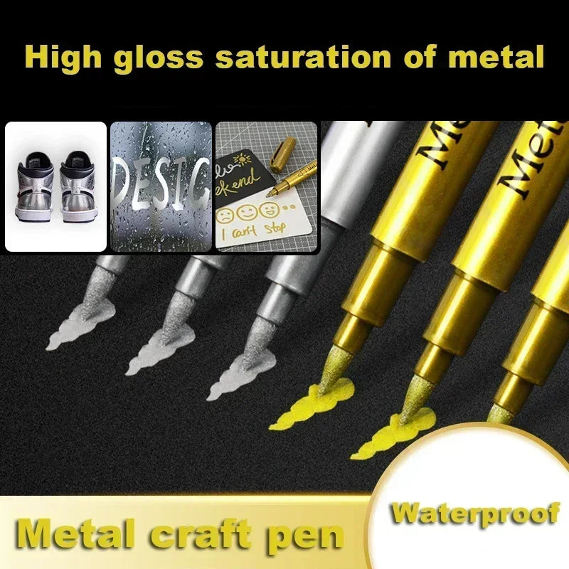 6-Pack Brush Tip Metallic Paint Markers – Metallic Gold & Silver Permanent Paint Pens for Manga, Crafts & Scrapbooking