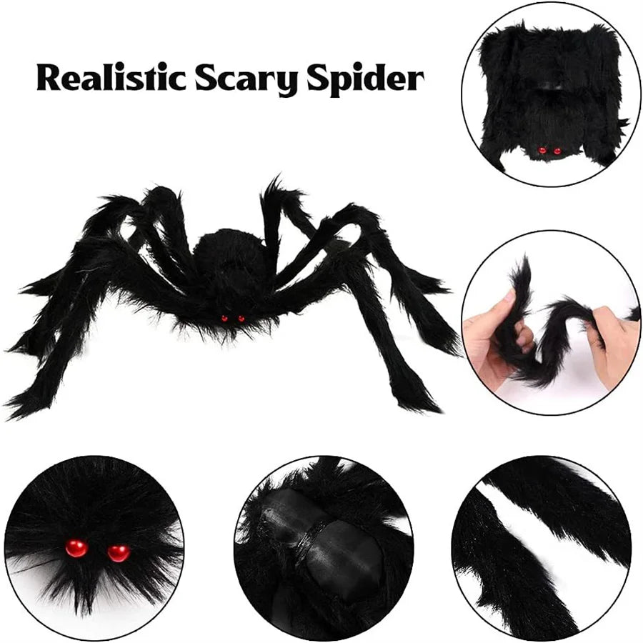 Giant Round Spider Web (150–250 cm / 59–98 in) with Large Hairy Fake Spider – Halloween Yard & Door Scare Prop