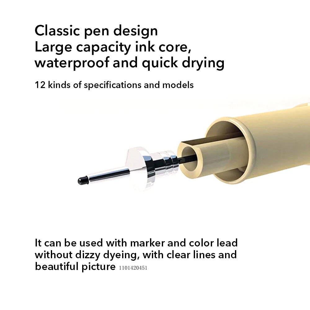 12-Pack Pigment Liner Ink Pens — Needle & Hook Tip Fineliners for Manga Drawing, Sketching & Illustration