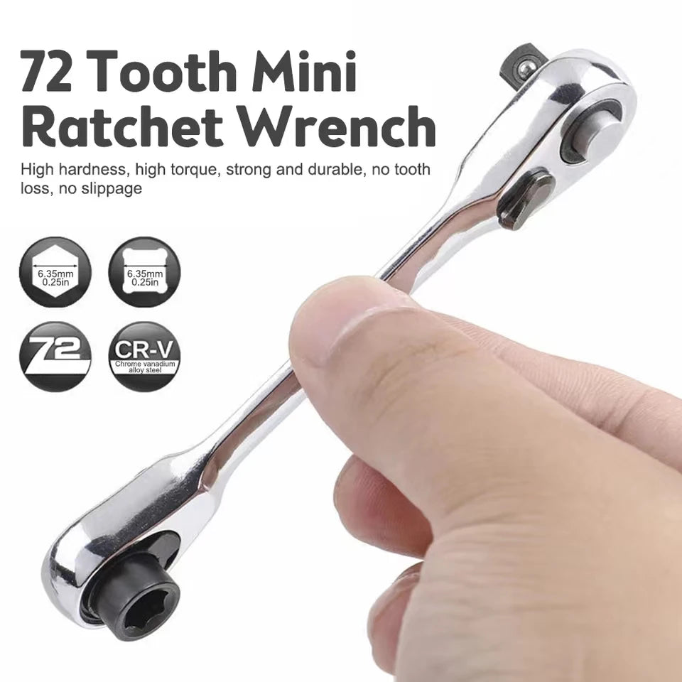 Mini 1/4 in (6.35 mm) 2-in-1 Ratchet Wrench Double-Ended Quick Socket Hex Driver