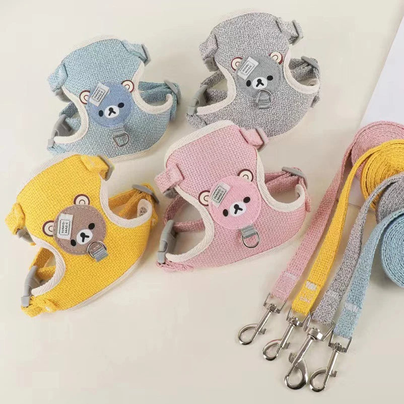 Teddy Cartoon Vest Harness & Leash Set for Small Dogs and Puppies