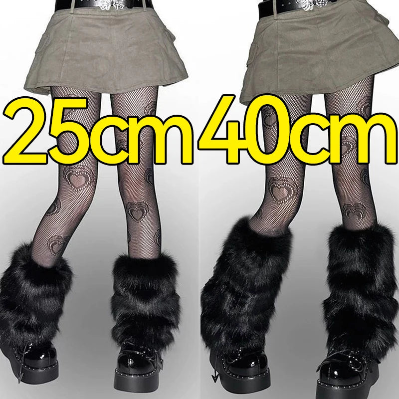 Plush Artificial Fur Leg Warmers 1/2 Pair Knee-Length Thermal Socks for Women & Girls 25/40 cm