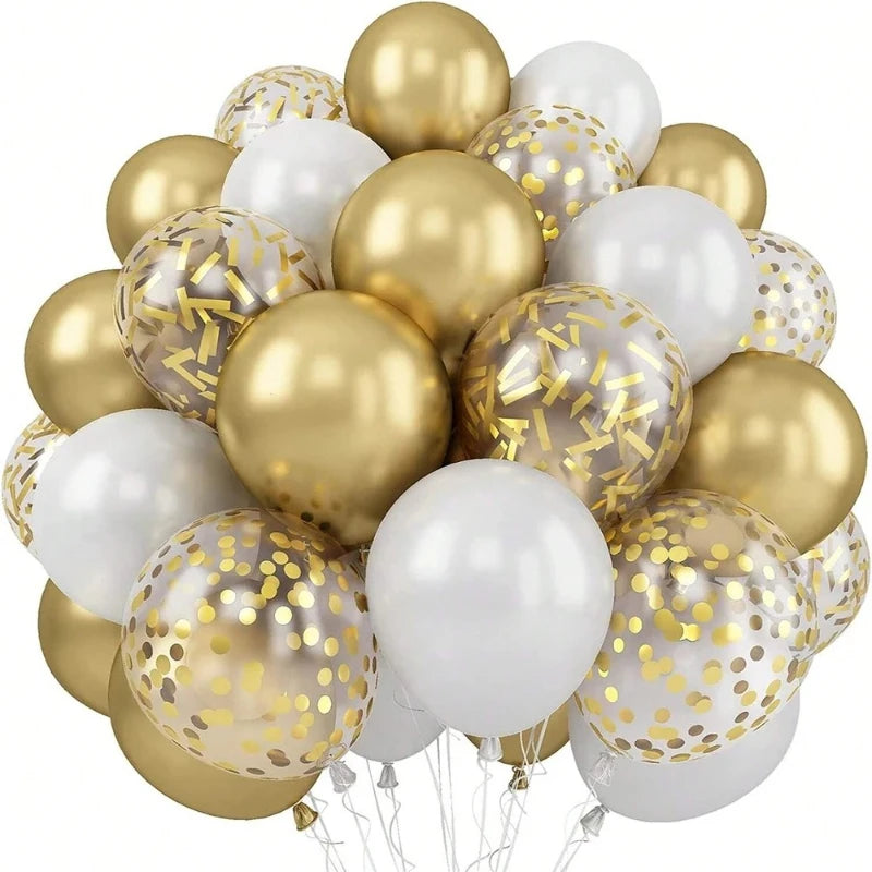 30-Pack 12-Inch (30 cm) Pearl White & Gold Confetti Balloons, Party Decorations for Birthday, Wedding & Anniversary