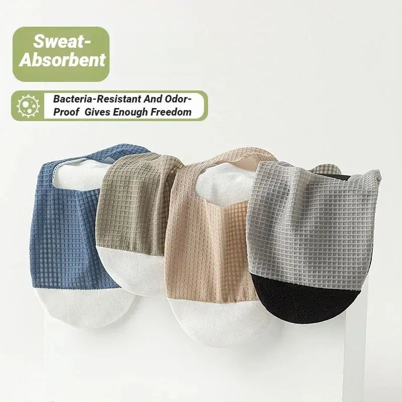 3 Pairs Men's No-Show Waffle Pattern Boat Socks – Breathable Ice Silk Mesh, Sweat-Absorbing, Non-Slip Silicone Heel