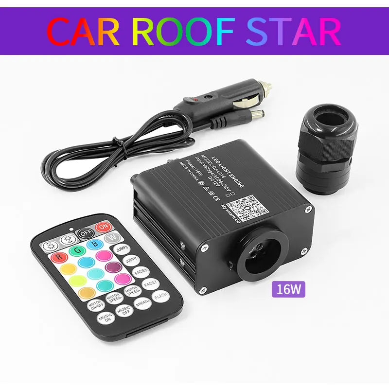 16W Twinkle Starry Sky Fiber Optic Star Ceiling Light Kit for Car & Home — RGBW LED, Bluetooth & RF Remote, 12V