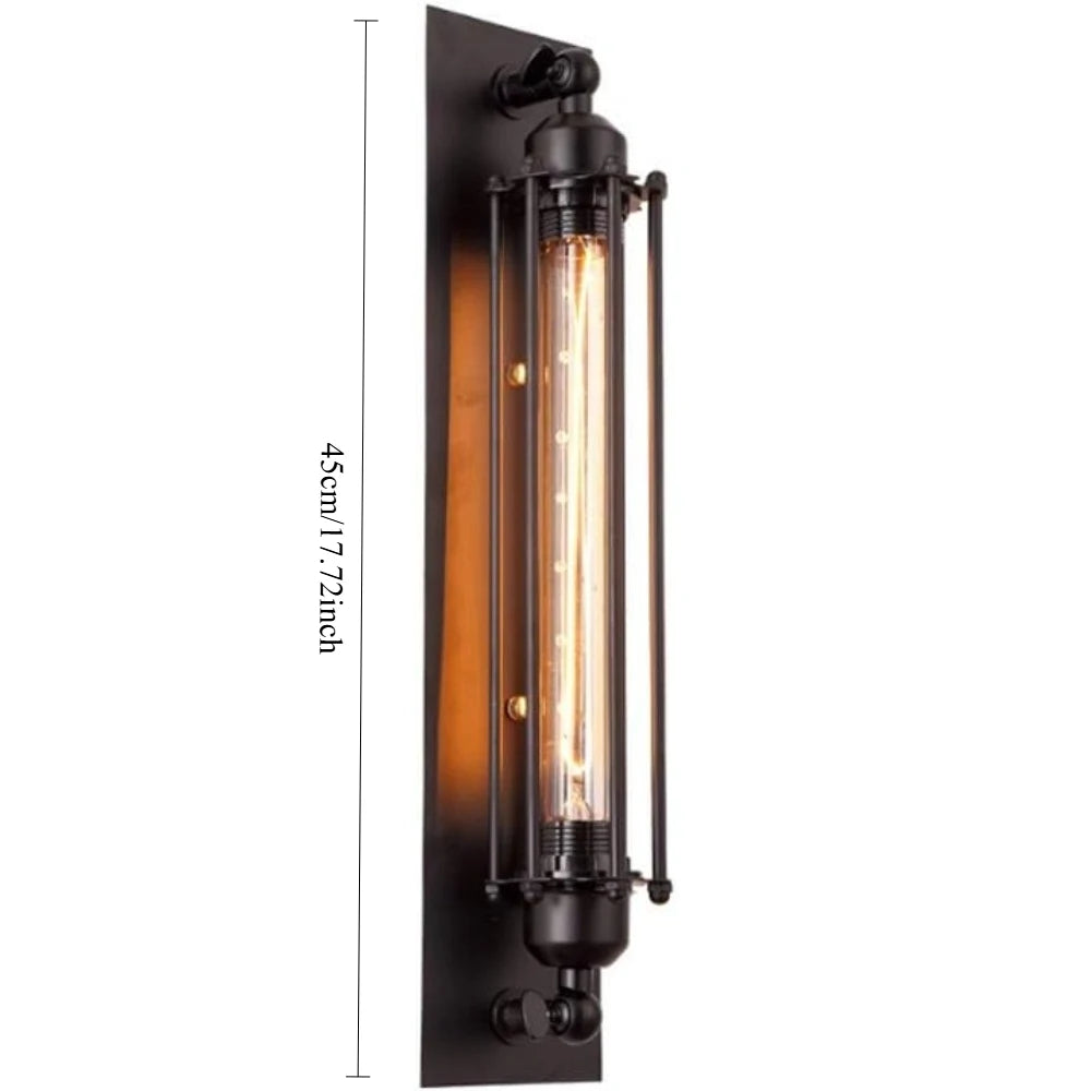 Industrial Metal Tube Wall Sconce – Retro Black Flute Wall Light, 17.7 in (45 cm) Vintage Home & Dining Lighting, E27